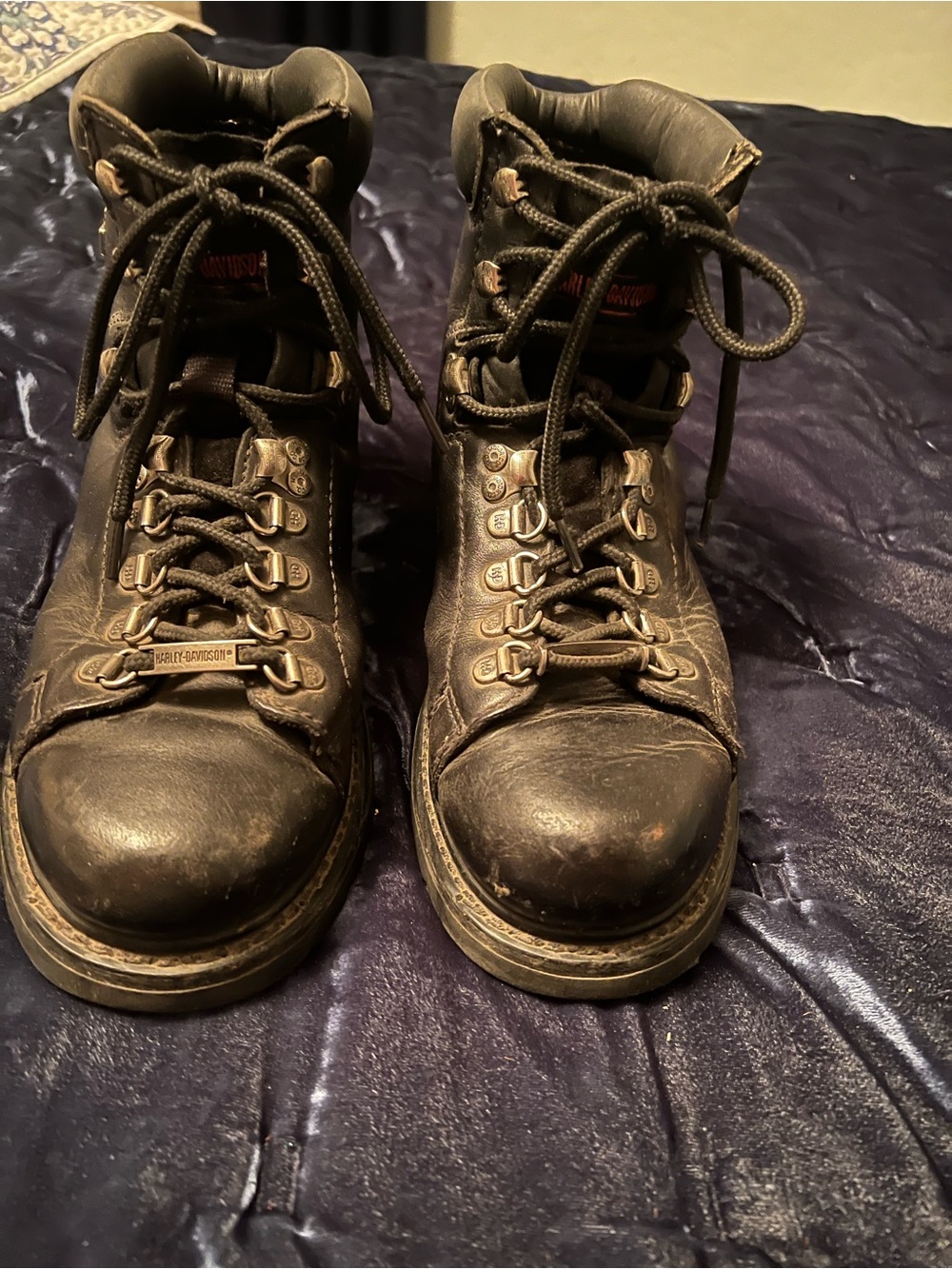 Harley-Davidson Black Lace-Up Leather Motorcycle Boots